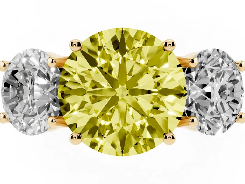 Round Three Stone Engagement Ring Setting for a Fancy Yellow Lab-Grown Diamond | Accented Shoulders | Yellow Gold