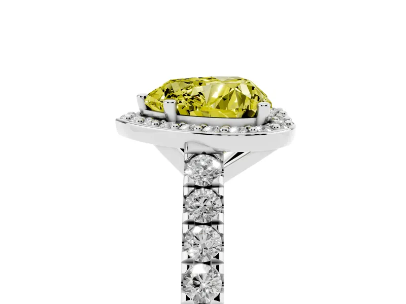 Fancy Yellow Heart Cut Diamond Halo Engagement Ring Set in Silver with Pavé Band and Prong Setting