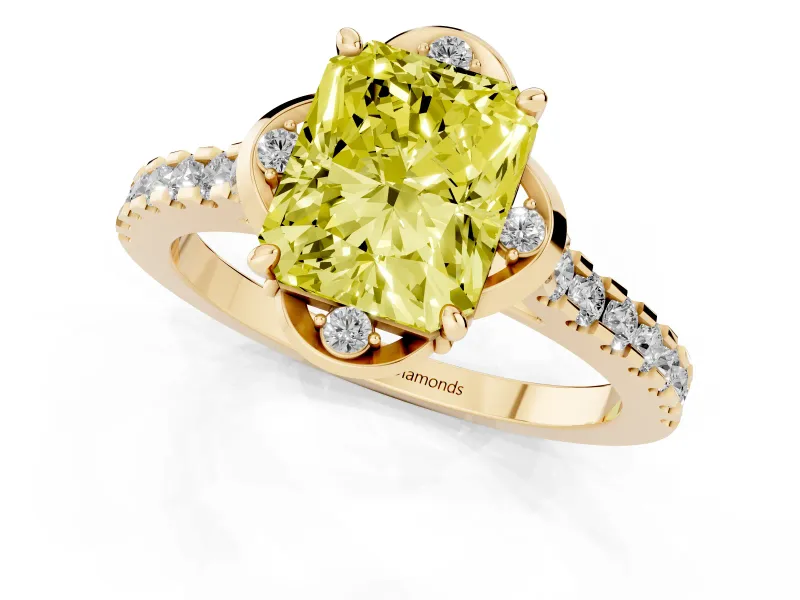 Radiant Cut Floral Petal Engagement Ring Setting for a Fancy Yellow Lab-Grown Diamond | Petal Accents | Yellow Gold