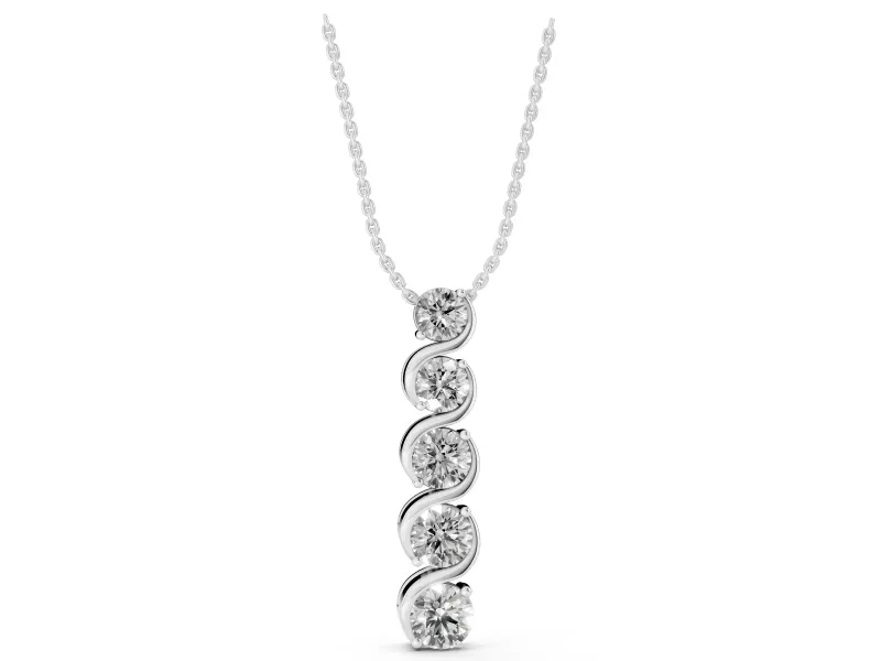 Round Lab-Grown Diamond Graduated Swirl Drop Pendant Necklace | S-Curve Ribbon | White Gold