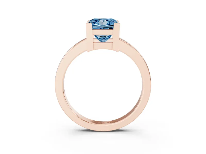 Fancy Blue Princess Cut Diamond Solitaire Ring Set in Rose gold with Prong Head and Smooth Polished Band