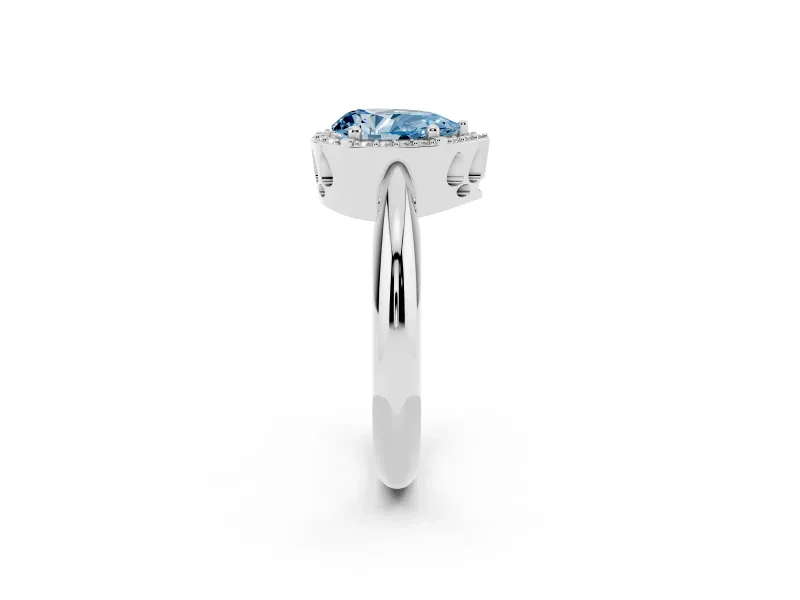 Fancy Blue Pear Cut Diamond Halo Engagement Ring Set in Silver with Plain Split Shank and Prong Setting