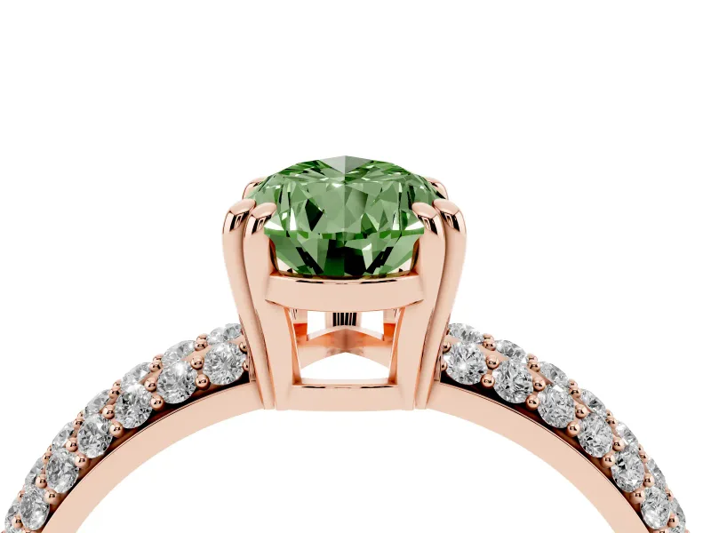 Pear-Shaped Three Row Pave Engagement Ring Setting for a Fancy Green Lab-Grown Diamond | Rose Gold