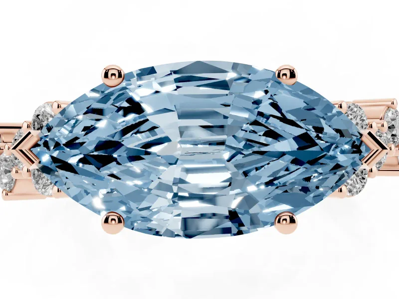 Marquise Scattered Accent Engagement Ring Setting for a Fancy Blue Lab-Grown Diamond | Rose Gold