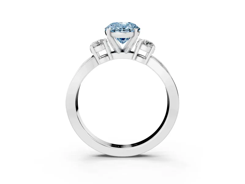 Fancy Blue Three-Stone Oval Cut Diamond Twist Band Ring Set in Platinum with Pavé Accents and Prong Setting