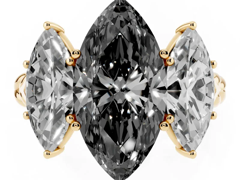 Marquise Three Stone Engagement Ring Setting for a Black Center | Braided Band | Yellow Gold