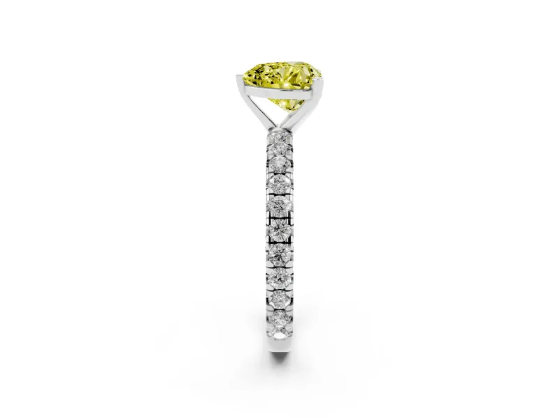 Heart-Shaped Pavé Solitaire Engagement Ring Setting for a Fancy Yellow Lab-Grown Diamond | Sterling Silver