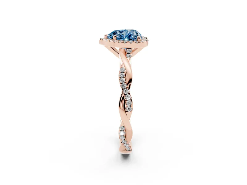 Heart-Shaped Twisted Halo Engagement Ring Setting for a Fancy Blue Lab-Grown Diamond | Rose Gold