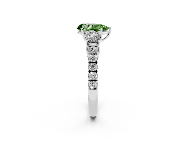 Pear-Shaped Engagement Ring Setting for a Fancy Green Lab-Grown Diamond | Three Stone | Sterling Silver