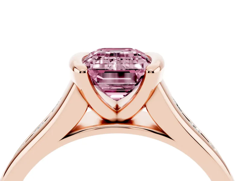 Emerald Cut Half Bezel Engagement Ring Setting for a Fancy Pink Lab-Grown Diamond | Rose Gold