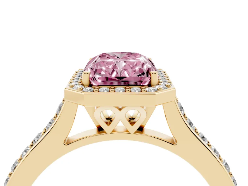 Radiant Cut Halo Engagement Ring Setting for a Fancy Pink Lab-Grown Diamond | Yellow Gold - Design NV-24729