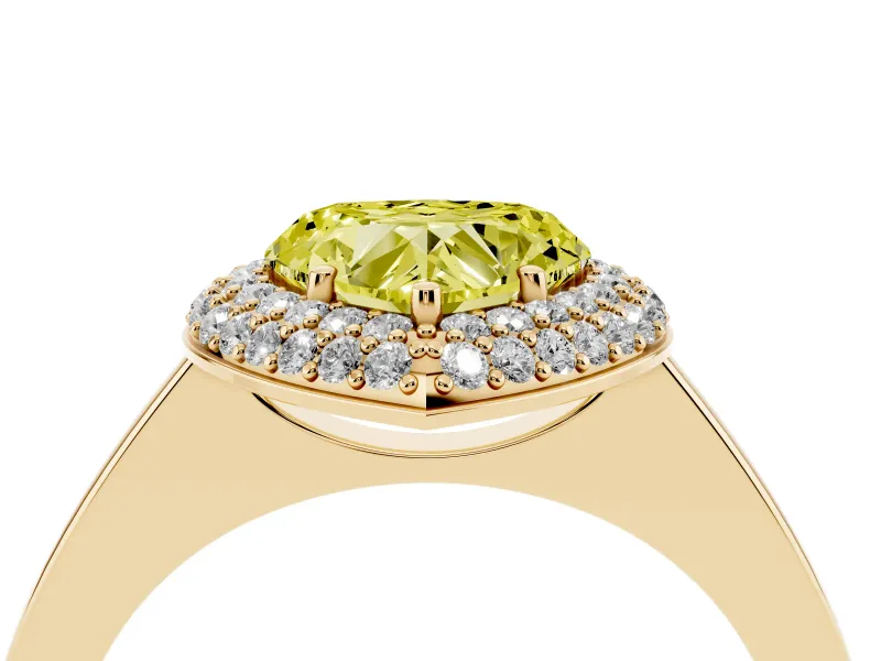 Heart-Shaped Pave Halo Engagement Ring Setting for a Fancy Yellow Lab-Grown Diamond | Slim Plain Band | Yellow Gold
