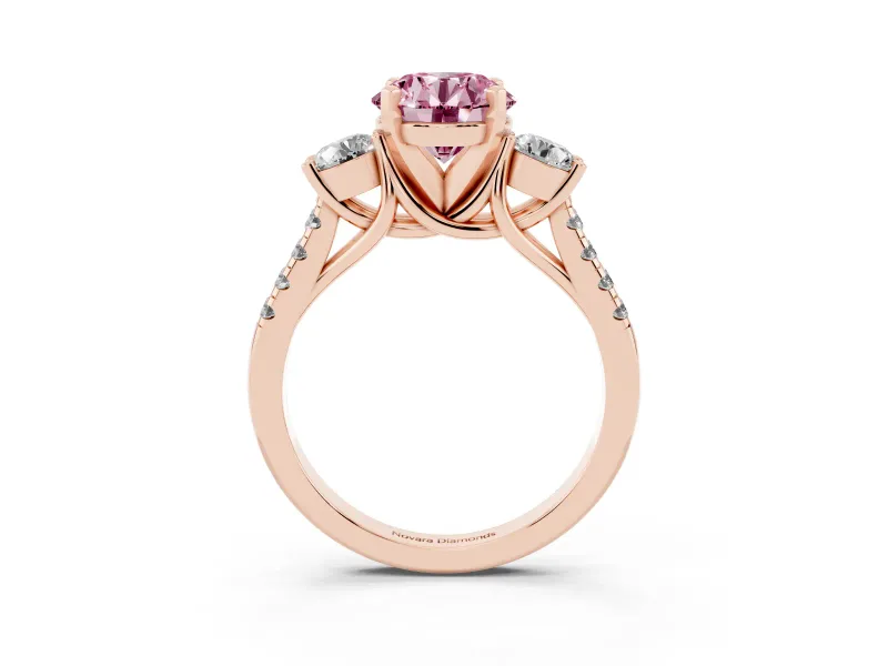 Round Three-Stone Engagement Ring Setting for a Fancy Pink Lab-Grown Diamond | Rose Gold