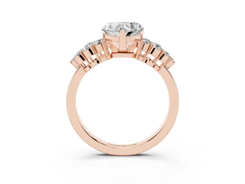 Heart-Shaped Side Stone Engagement Ring Setting | Two-Row Shoulder Clusters | Rose Gold
