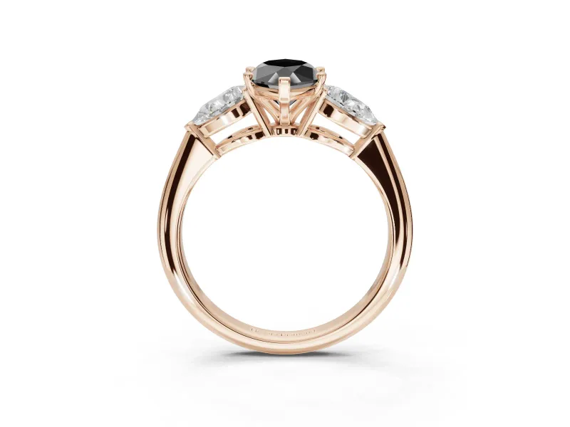 Marquise Three-Stone Engagement Ring Setting for a Black Center | Pear Side Stones | Rose Gold