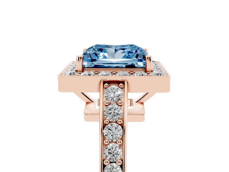Princess Cut Framed Halo Engagement Ring Setting for a Fancy Blue Lab-Grown Diamond | Rose Gold