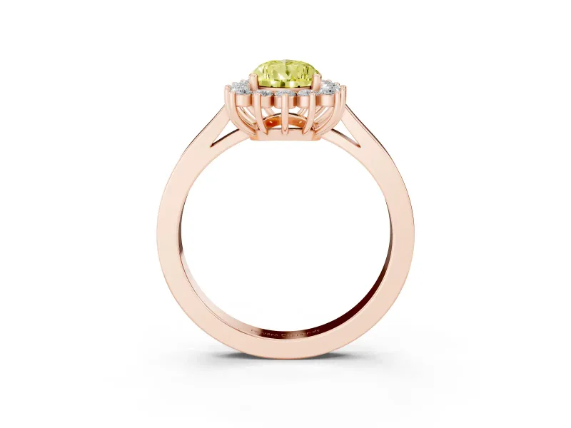 Fancy Yellow Pear Cut Diamond Halo Ring Set in Rose gold with Round Halo and Smooth Solitaire Band