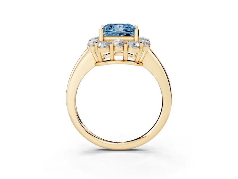 Princess Cut Graduated Milgrain Halo Engagement Ring Setting for a Fancy Blue Lab-Grown Diamond | Yellow Gold