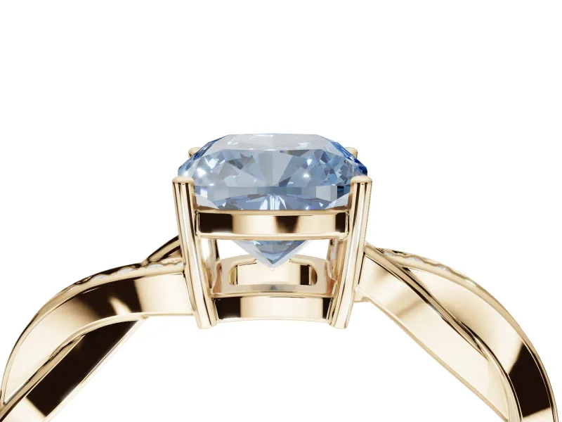 Cushion Cut Twisted Pavé Solitaire Engagement Ring Setting for a Fancy Blue Lab-Grown Diamond | Yellow Gold