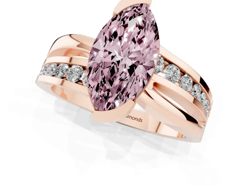 Marquise Graduated Bypass Engagement Ring Setting for a Fancy Pink Lab-Grown Diamond | Rose Gold