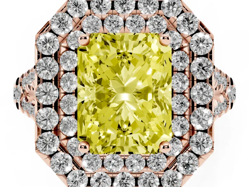 Radiant Cut Halo Split Shank Engagement Ring Setting for a Fancy Yellow Lab-Grown Diamond | Pavé Strands | Rose Gold