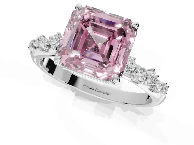 Asscher Cut Graduated Solitaire Engagement Ring Setting for a Fancy Pink Lab-Grown Diamond | Platinum