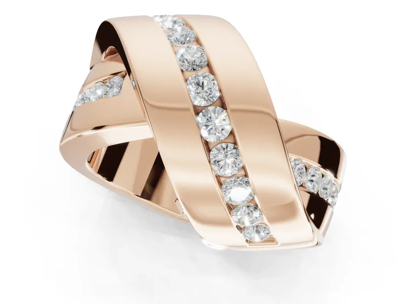 Round Lab-Grown Diamond Channel Set Crossover Wedding Band | Wide Strands | Rose Gold