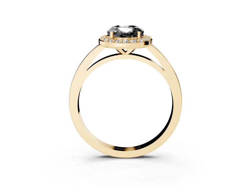 Fancy Black Oval Cut Diamond Halo Ring Set in Yellow gold with Solitaire Band and Prong Setting