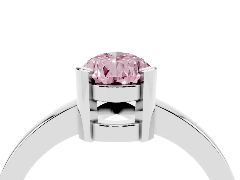 Fancy Pink Pear Cut Diamond Solitaire Ring Set in Silver with Prong Head and Smooth Polished Band