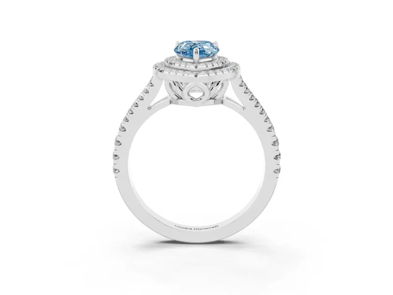 Pear-Shaped Double Halo Engagement Ring Setting for a Fancy Blue Lab-Grown Diamond | Pavé Split Shank | Platinum