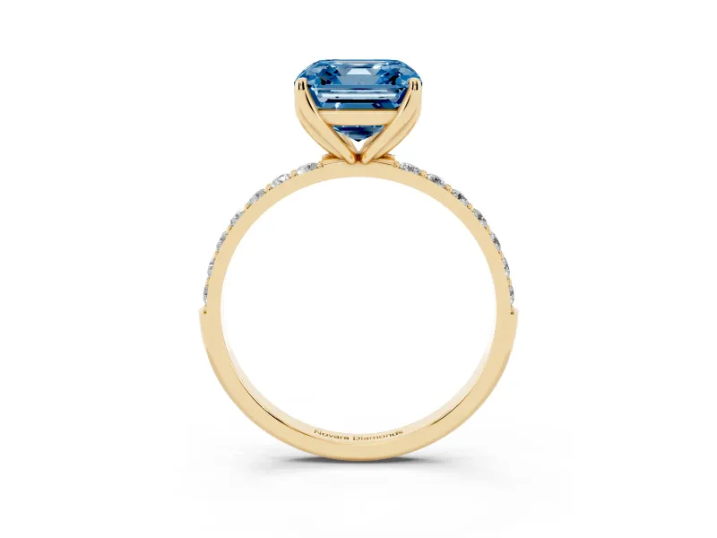 Asscher Cut Pave Solitaire Engagement Ring Setting for a Fancy Blue Lab-Grown Diamond | Slim Band | Yellow Gold