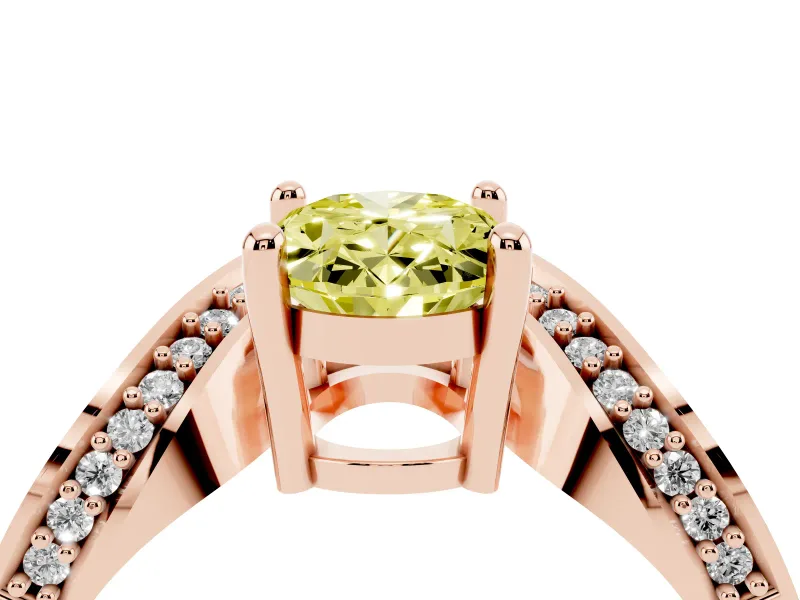 Oval Bypass Engagement Ring Setting for a Fancy Yellow Lab-Grown Diamond | Pavé Ribbon | Rose Gold
