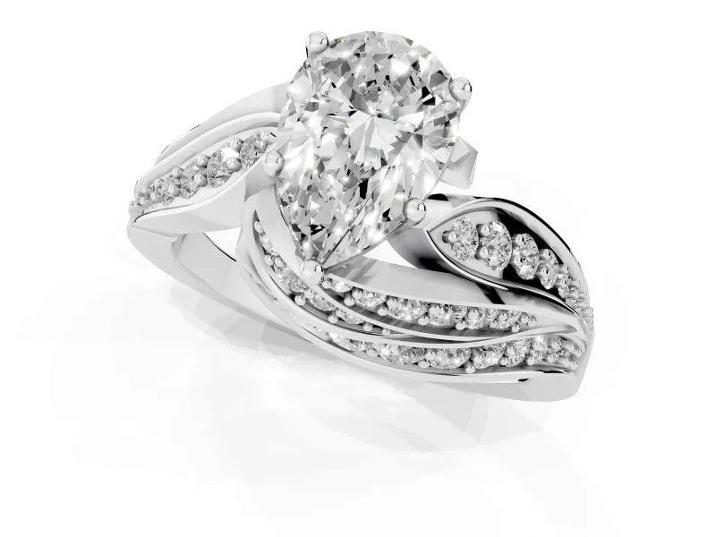Pear-Shaped Bypass Hidden Halo Engagement Ring Setting | Graduated Pavé | Platinum