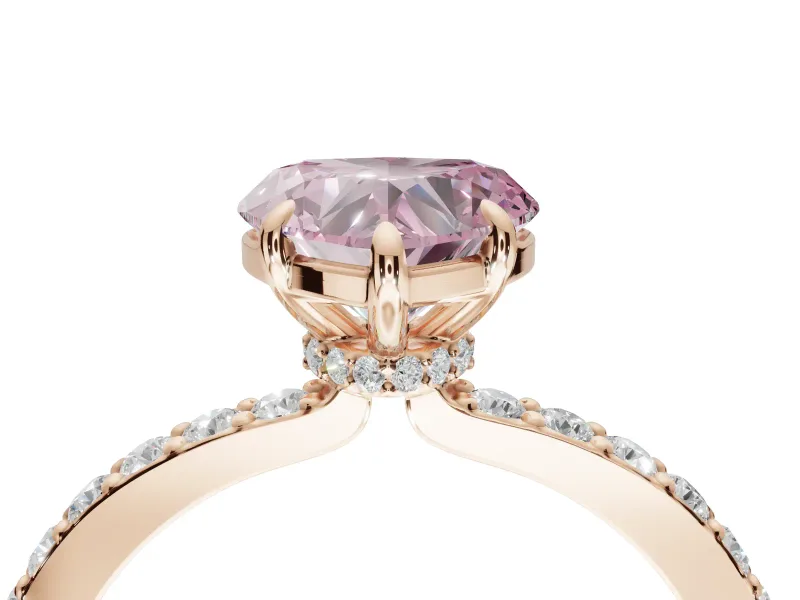 Heart-Shaped Hidden Halo Engagement Ring Setting for a Fancy Pink Lab-Grown Diamond | Pavé Band | Rose Gold