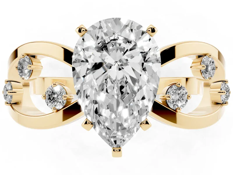 Pear-Shaped Open Loop Engagement Ring Setting | Scattered Accents | Yellow Gold