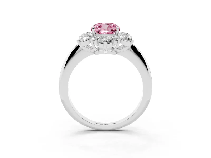 Cushion Cut Cluster Halo Engagement Ring Setting for a Fancy Pink Lab-Grown Diamond | Two-Size Accents | Sterling Silver