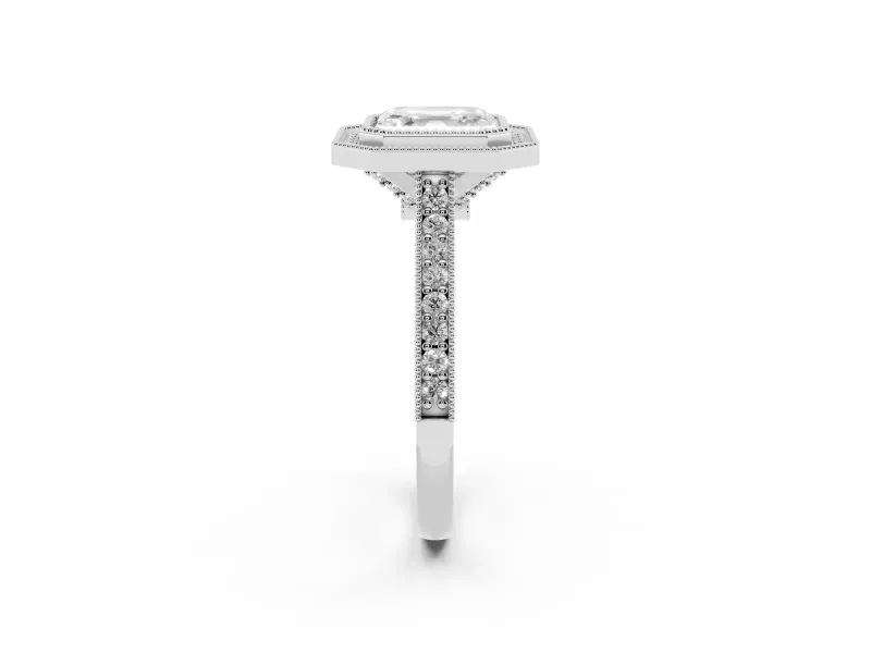 Asscher Cut Vintage Milgrain Halo Engagement Ring Setting | Bezel Head | Platinum