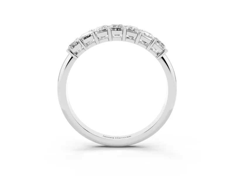 Emerald Cut Diamond Half Eternity Band Set in White gold with Prong Setting