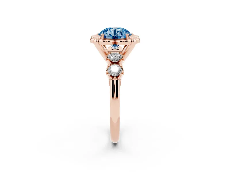 Round Floral Engagement Ring Setting for a Fancy Blue Lab-Grown Diamond | Petal Frame | Rose Gold