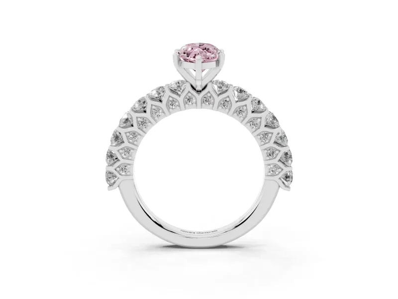 Fancy Pink Marquise Cut Diamond Solitaire Ring Set in White gold with Shared Prong Pavé Band