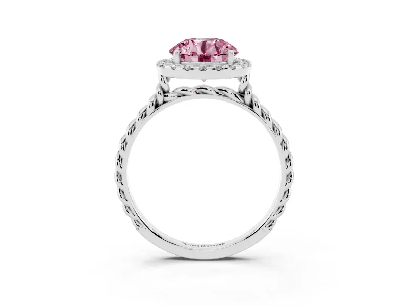 Round Rope Halo Engagement Ring Setting for a Fancy Pink Lab-Grown Diamond | White Gold