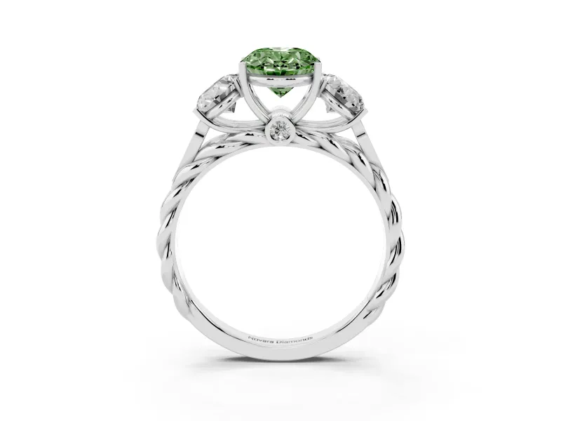 Oval Three Stone Engagement Ring Setting for a Fancy Green Lab-Grown Diamond | Braided Band | Platinum