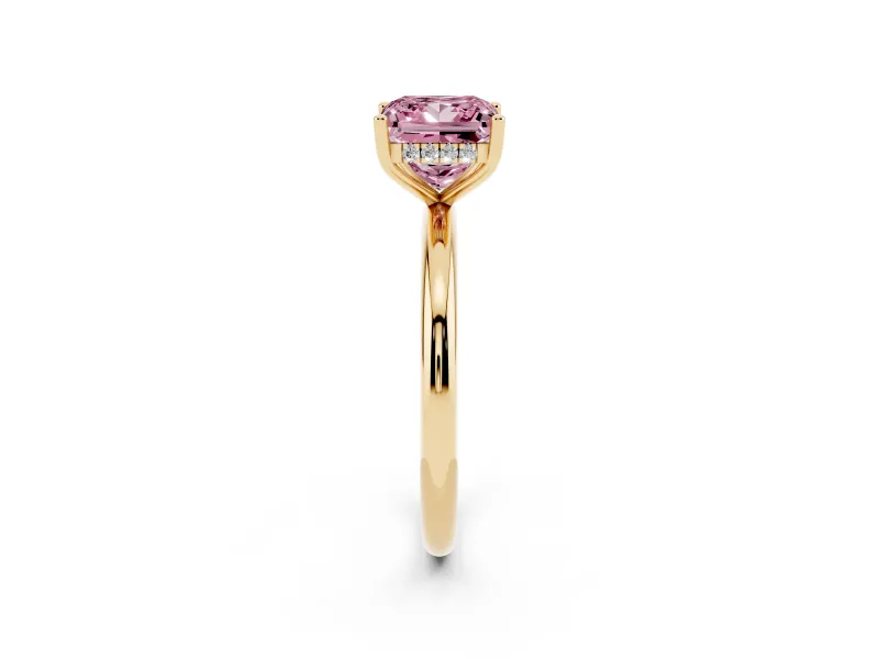 Fancy Pink Princess Cut Diamond Solitaire Engagement Ring Set in Yellow gold with Prong Setting and Polished Band