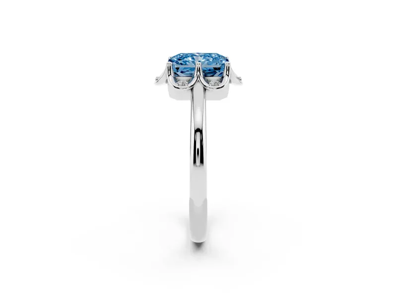 Radiant Cut Petal Halo Engagement Ring Setting for a Fancy Blue Lab-Grown Diamond | Sterling Silver