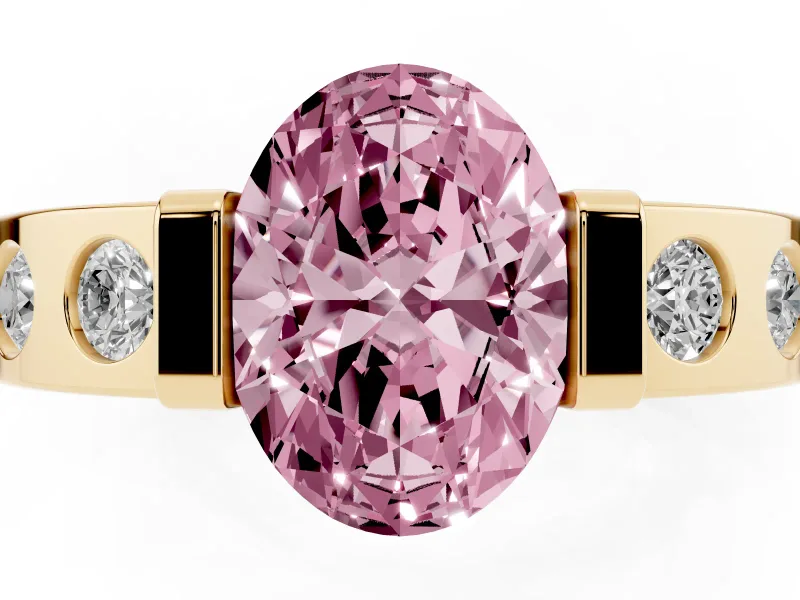 Oval Tension Style Engagement Ring Setting for a Fancy Pink Lab-Grown Diamond | Yellow Gold