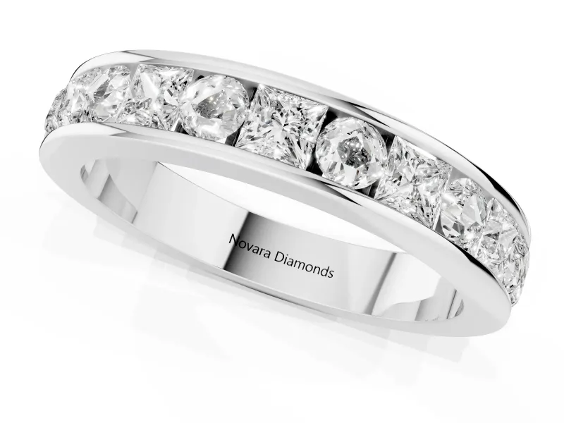 Princess Cut and Round Lab-Grown Diamond Channel Set Promise Ring | Alternating Row | Platinum