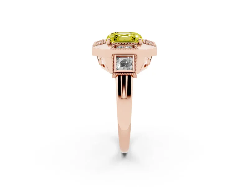 Asscher Cut Milgrain Sectioned Halo Engagement Ring Setting for a Fancy Yellow Lab-Grown Diamond | Rose Gold