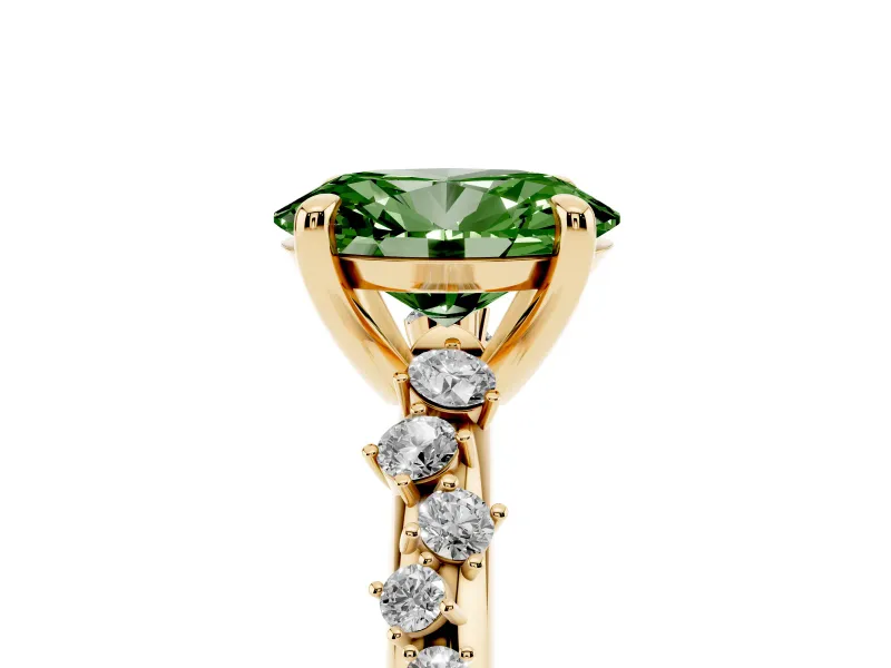 Oval Graduated Accent Engagement Ring Setting for a Fancy Green Lab-Grown Diamond | Yellow Gold