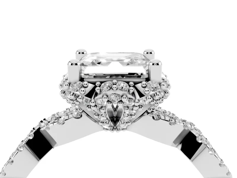 Asscher Cut Diamond Halo Twist Band Solitaire Ring Set in Silver with Prong-Set Center Stone