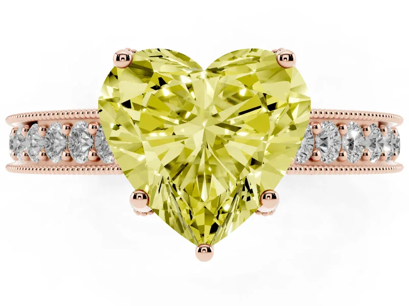 Heart-Shaped Hidden Halo Engagement Ring Setting for a Fancy Yellow Lab-Grown Diamond | Milgrain Pave | Rose Gold